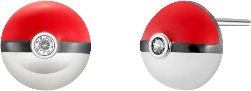 Silver and Crystal Earrings-Pokeball Earrings Studs