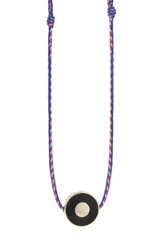 Textured Necklaces-Large Evil Eye Disk on Adjustable Cord Necklace with Black Enamel