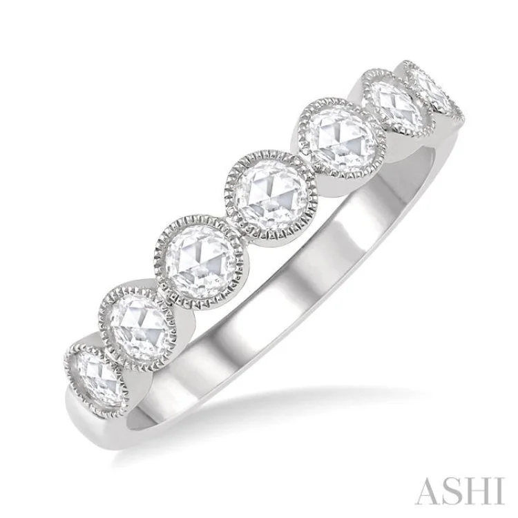 Custom Wedding Rings with Colored Stones-1/2 Ctw Jointed Discs Rose Cut Diamond Stack Band in 14K White Gold