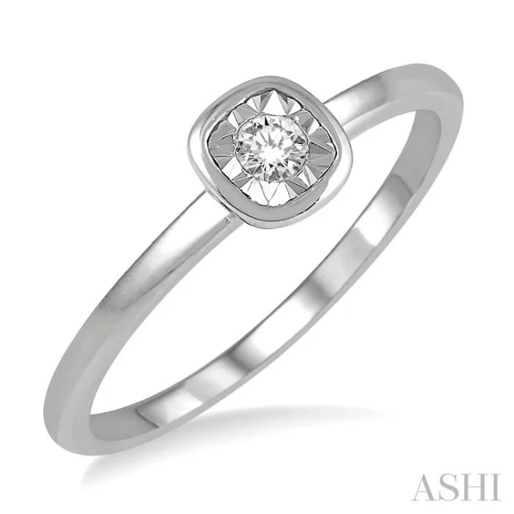 Custom Gemstone Promise Rings-1/50 Ctw Square Curve Edge Round Cut Diamond Promise Ring in 10K White Gold