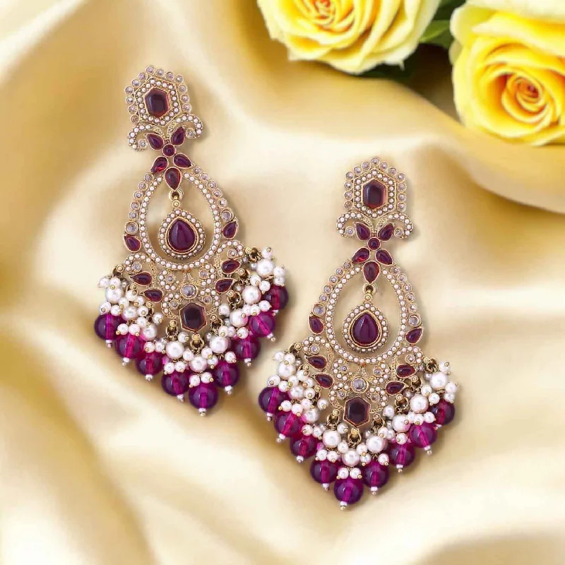 Modern Silver Earrings-Purple Aamira Danglers