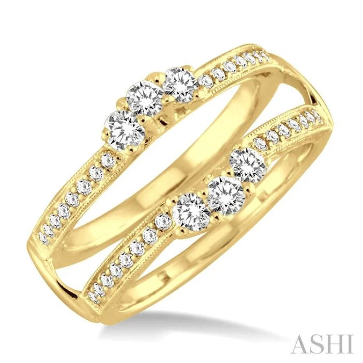 Customizable Promise Wedding Ring Sets-1/2 Ctw Round Cut Diamond Insert Ring in 14K Yellow Gold.