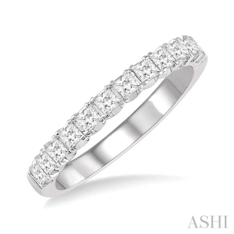 Luxury Wedding Rings with Custom Settings-1/2 Ctw Princess Cut Diamond Wedding Band in 14K White Gold