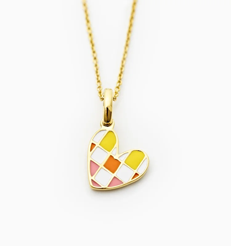 Gold Chain Necklaces-Sunset Checker Heart Necklace