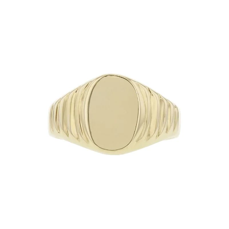 Affordable Engagement Ring Designs-Gold Oval Textured Signet Ring