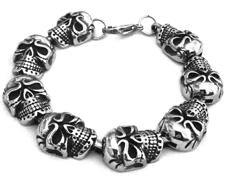 Designer Bracelets for Luxury Fashion-Stainless Steel Skull Head Bracelet