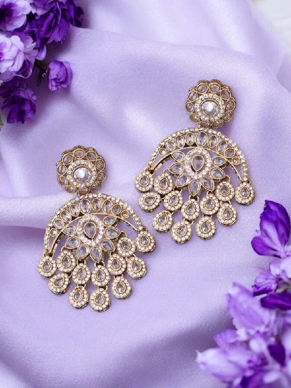 Gold and Crystal Earrings-Ivory Aranya Chandbalis