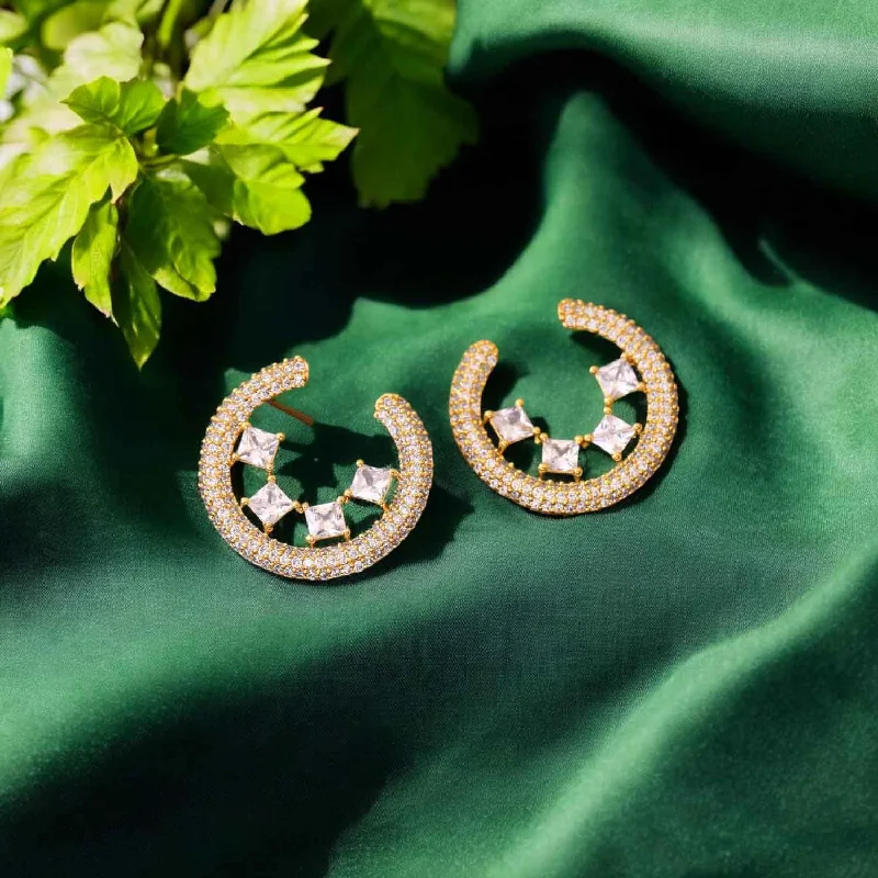 Simple Hoop Earrings for Women-Golden Solveig Zirconia Studs