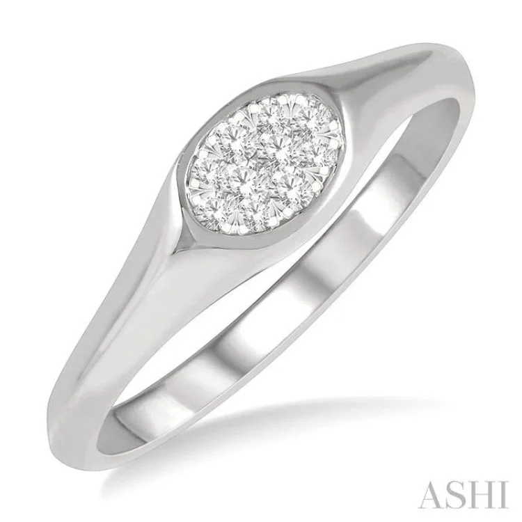 Handcrafted Engagement Rings-1/8 ctw Oval Shape Lovebright Diamond Ring in 14K White Gold