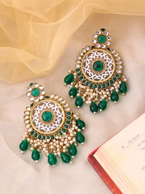 Designer Crystal Earrings-Emerald Miraya Chandbalis