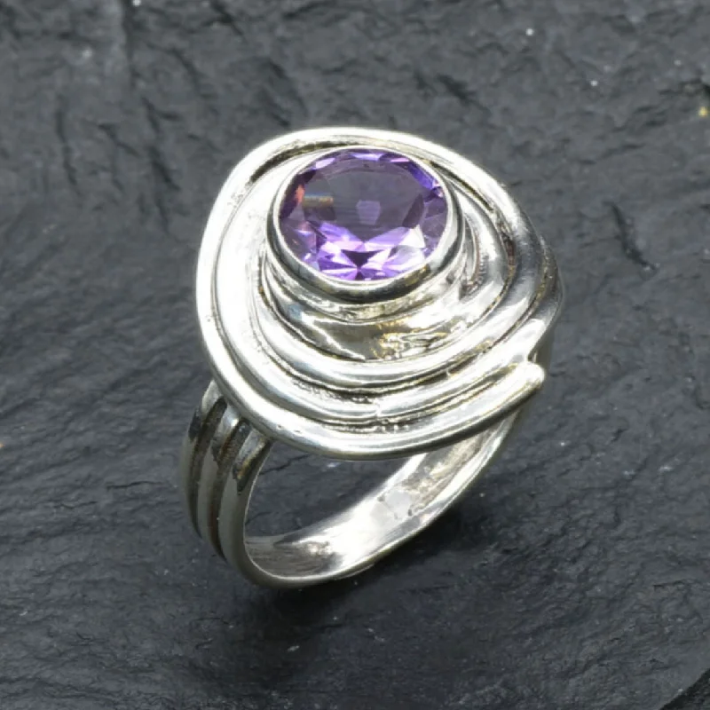 Handmade Promise Engagement Rings-Amethyst Ring - Purple Swirl Ring - Vintage Spiral Ring