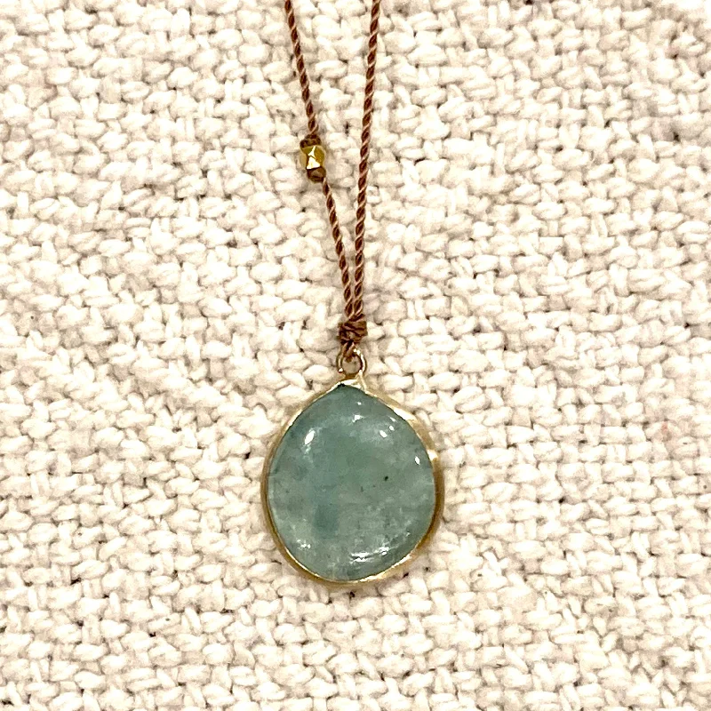 Charm Necklaces-One of a Kind 14K Gold Framed Emerald on Cord Necklace