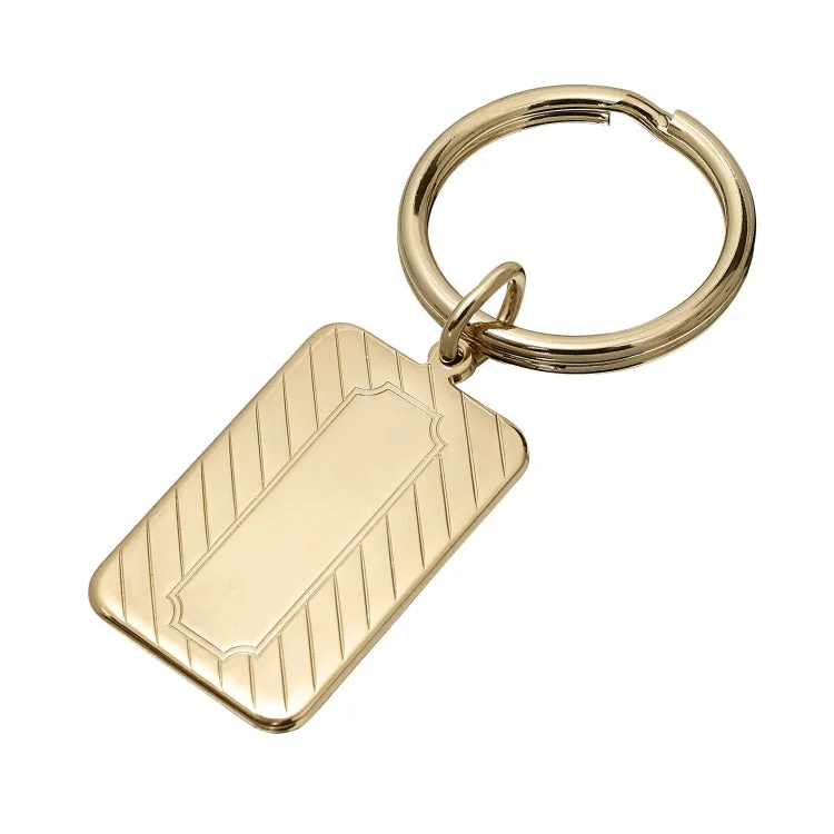 Simple Promise Wedding Bands for Men-Gold Finish Polished Key Ring with Diagonal Lines and Engraveable Center