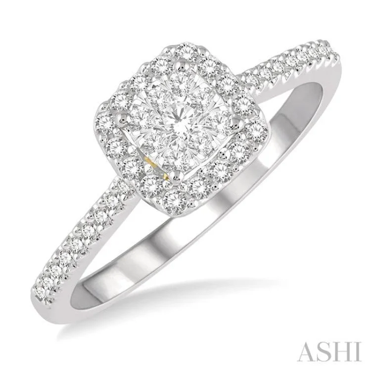 High-End Custom Engagement Rings-1/3 Ctw Round Diamond Lovebright Halo Engagement Ring in 14K White and Yellow Gold