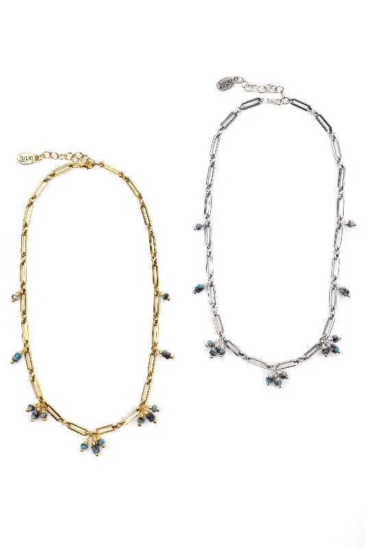 Trendy Choker Necklaces-Tomasita Gemstone and Paperclip Chain Necklace