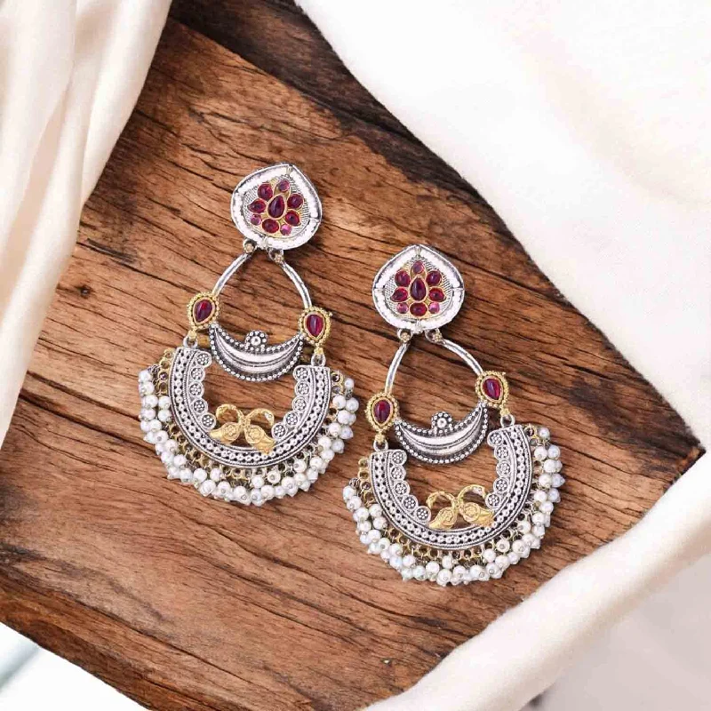 Silver Drop Earrings-Antique Inayati Oxidised Chandbalis