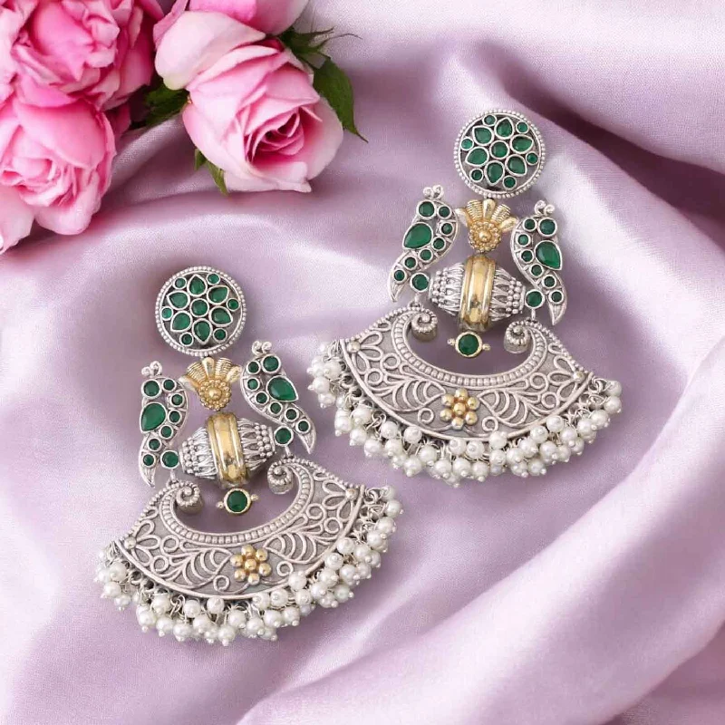 Colorful Hoop Drop Earrings-Emerald Sarasti Oxidised Chandbalis