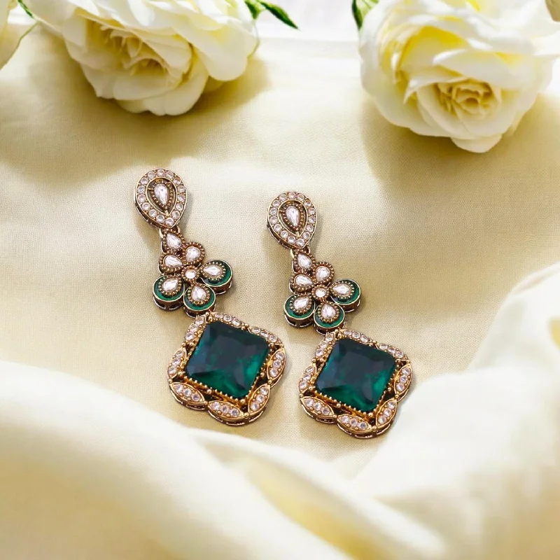 Luxury Pearl Drop Earrings-Emerald Parisa Danglers