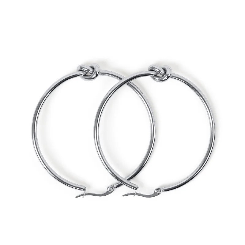 Stylish Hoop Earrings-Knotted Hoop Earrings - Silver