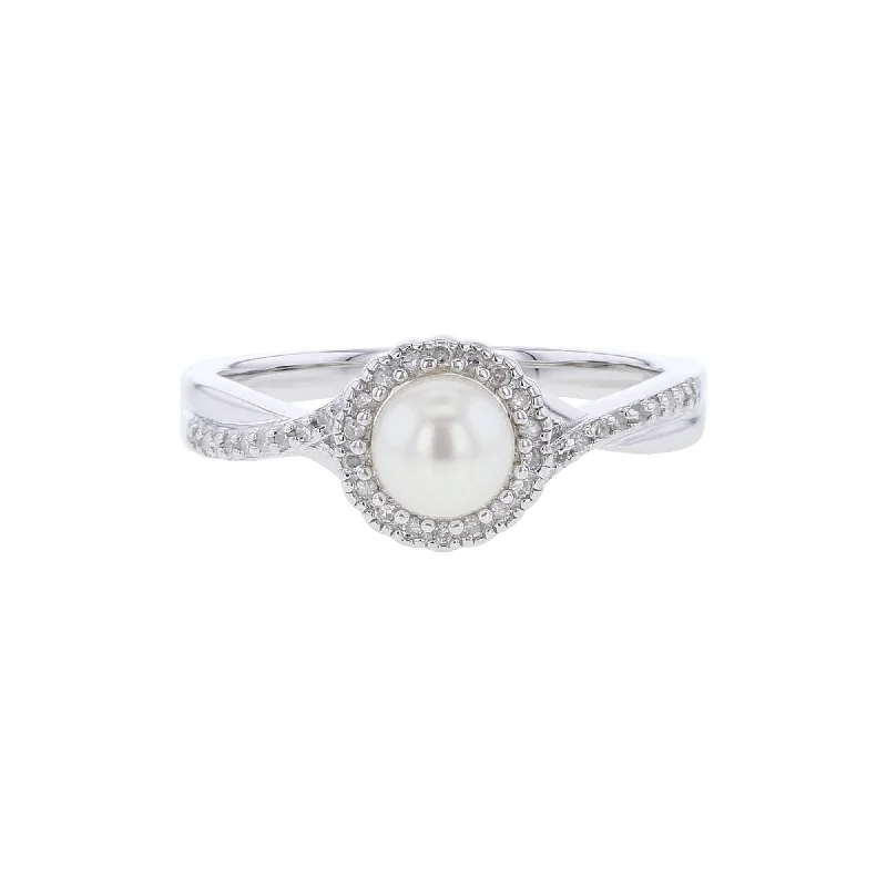 Customizable Promise Bands-Silver Sweet Treat Pearl & Diamond Ring