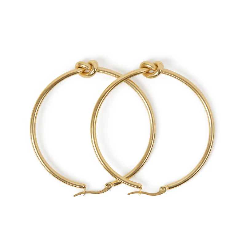 Classic Gold Earrings-Knotted Hoop Earrings - Gold