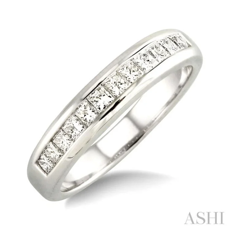 Birthstone Wedding Rings for Couples-1/4 Ctw Princess Cut Diamond Wedding Band in 14K White Gold