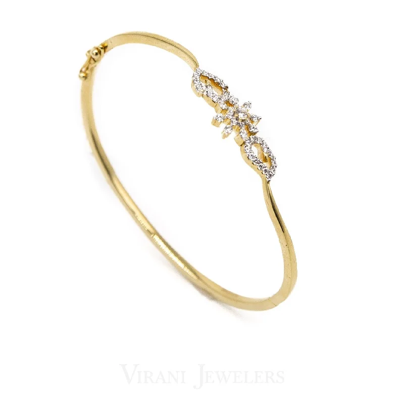 Simple Gold Bracelets for Daily Wear-0.5CT Minimal Twist Diamond Cuff Bracelet Set in 18K Yellow Gold