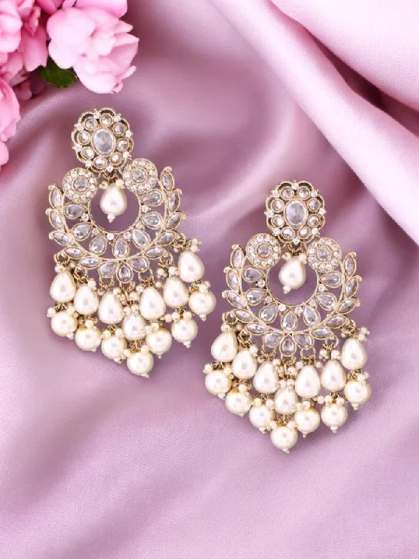 Unique Crystal Earrings-Ivory Yuna Chandbalis