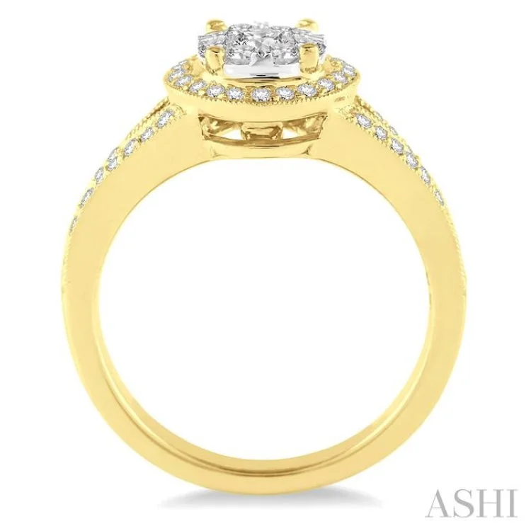 Custom Gemstone Promise Wedding Rings-5/8 Ctw Lovebright Round Cut Diamond Engagement Ring in 14K Yellow and White Gold