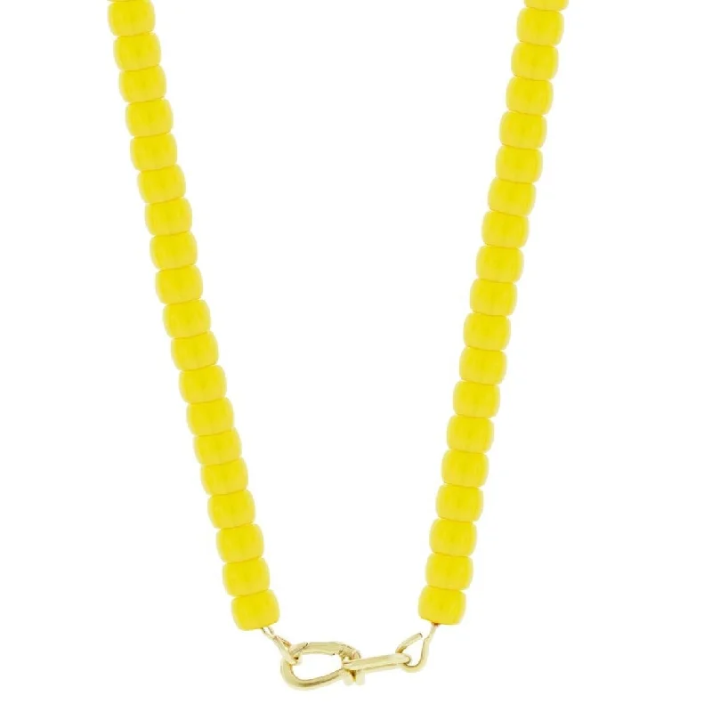 Jewelry Necklaces-Gold Wire Clasp on Yellow Glass Bead Necklace