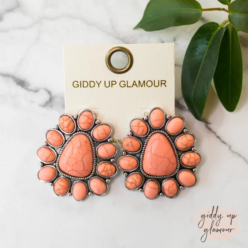 Large Crystal Hoop Earrings-Triangular Cluster Earrings in Coral