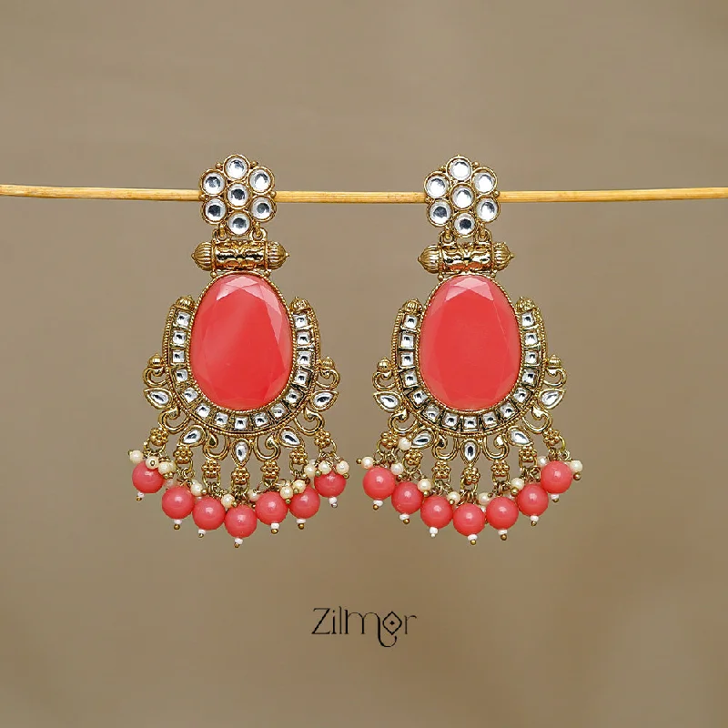 Large Drop Earrings-FS1011243 - Kundan Stud Drop Earrings