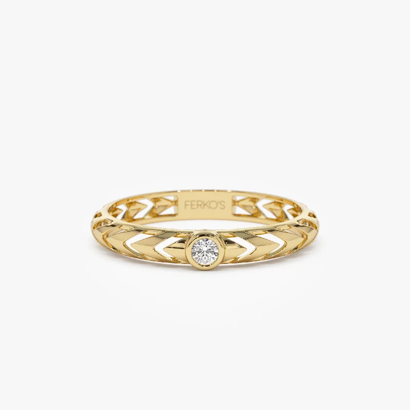 Custom Gold Rings for Women-14k Gold Unique Diamond Modern Ring