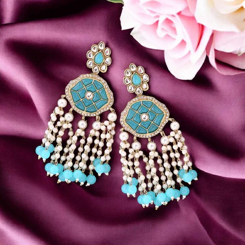 Crystal Gemstone Drop Earrings-turquoise-radhima-tassels