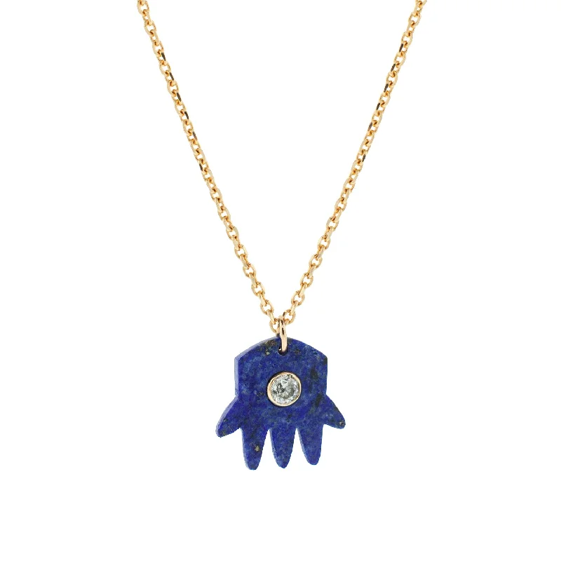 Monogram Necklaces-Lapis Hand and White Diamond Pendant Necklace