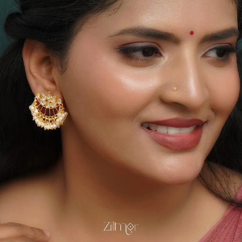 Classic Silver Earrings-ZI1011285 - Pearl hanging Meenakari Chandbali Earrings