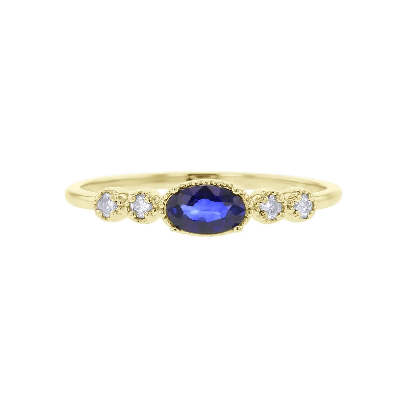 Custom Vintage Wedding Rings-Simply Royal Sapphire and Diamond Ring