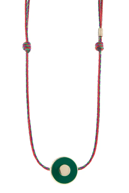 Love Necklaces-Large Evil Eye Disk on Adjustable Cord Necklace with Green Enamel