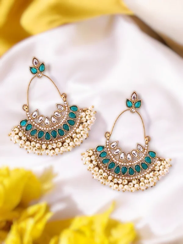 Trendy Pearl Earrings-Emerald Yuvika Chandbalis