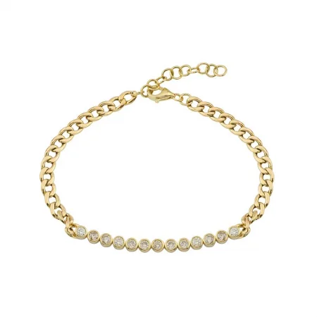 Simple Wrap Bracelets for Women-14K Yellow Gold Chain and Bezel Set Diamond Bracelet