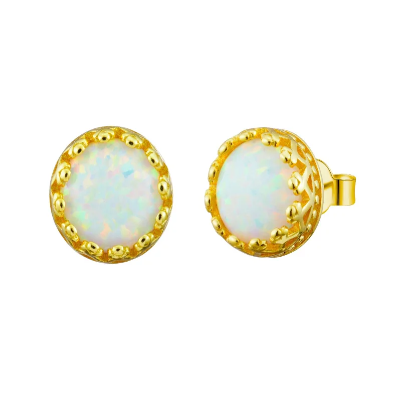 Simple Drop Earrings for Women-Golden Crowned Opal Stud Earrings