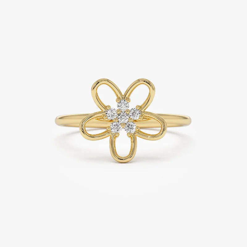 Custom Gemstone Promise Rings-14k Diamond Flower Ring