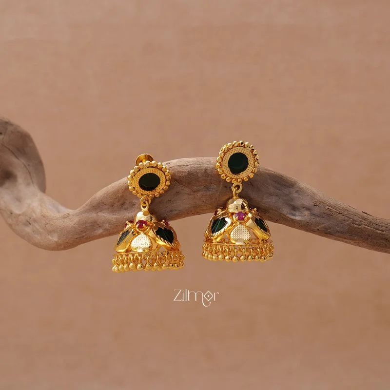 Designer Hoop Earrings-PP100955 - Gold tone Palakka Jumkha  Earrings