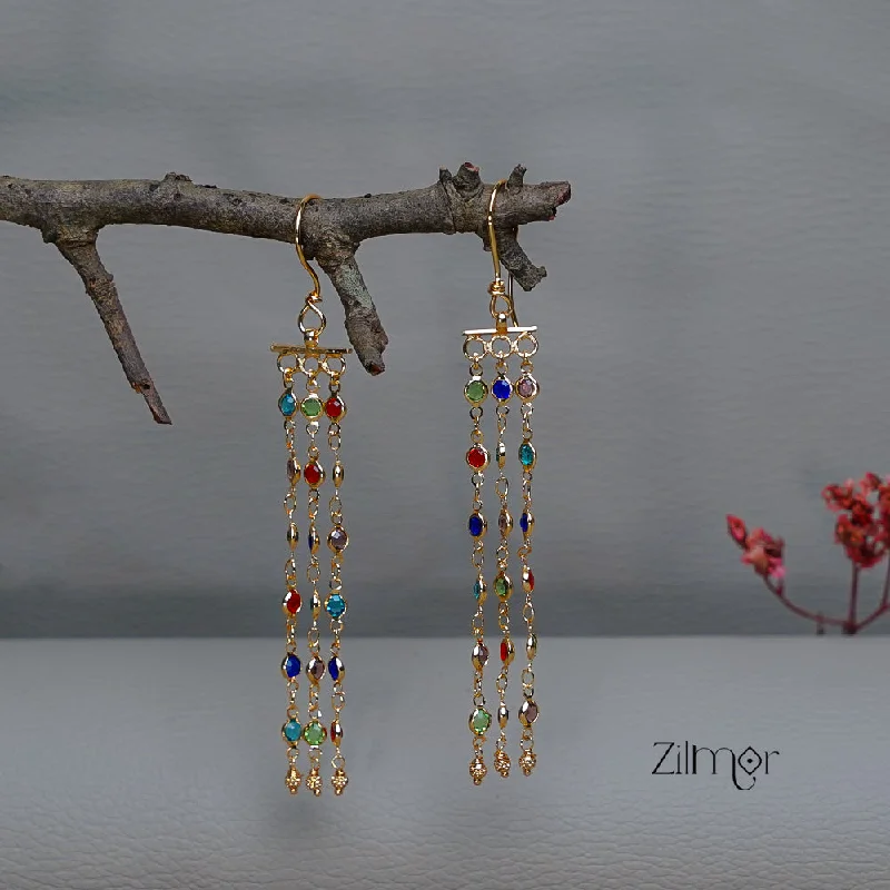 Stylish Dangle Earrings-KT1011152 -Gold tone Dangle Semi Precious Stone Hoop Earrings