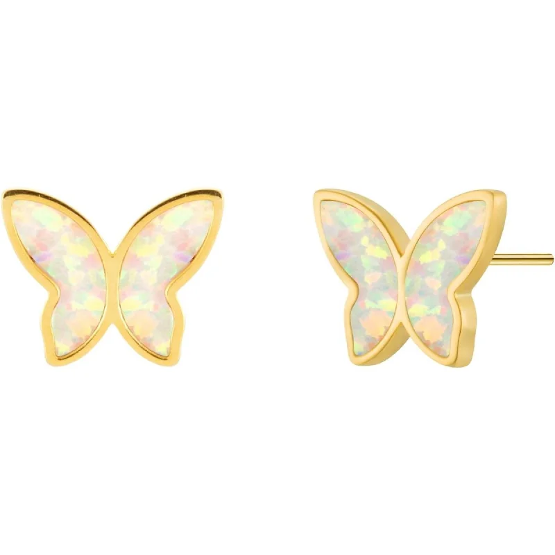 Classic Crystal Drop Earrings-Iridescent Gold Opal Butterfly Stud Earrings