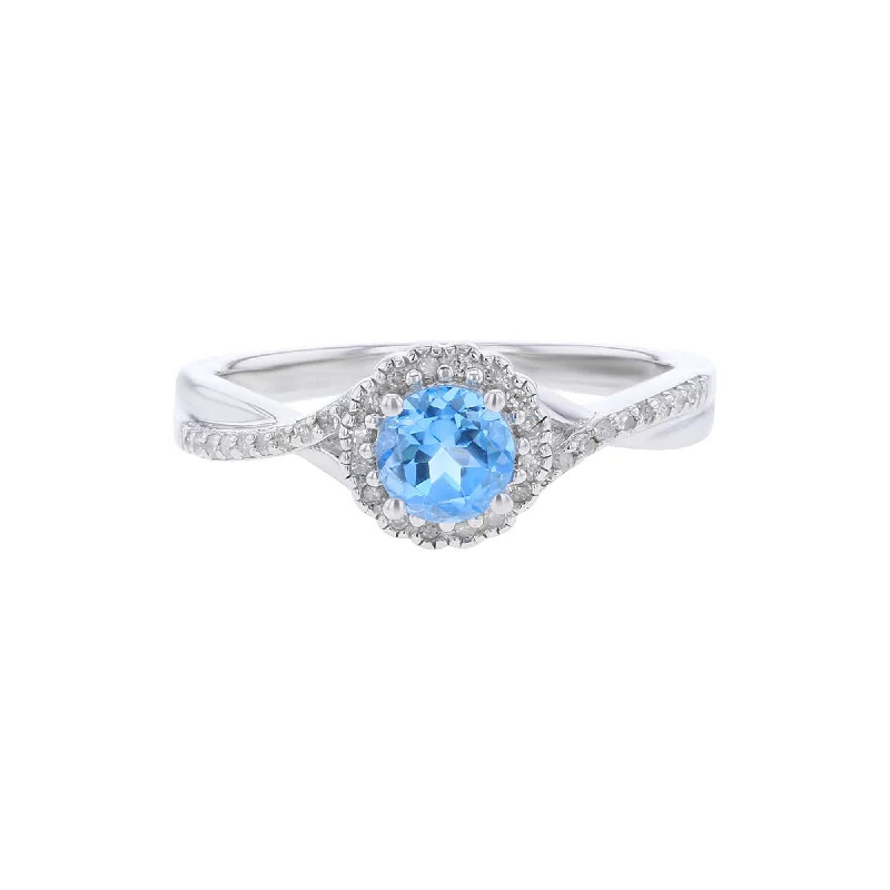 Custom Wedding Ring Bands for Women-Silver Sweet Treat Blue Topaz & Diamond Ring