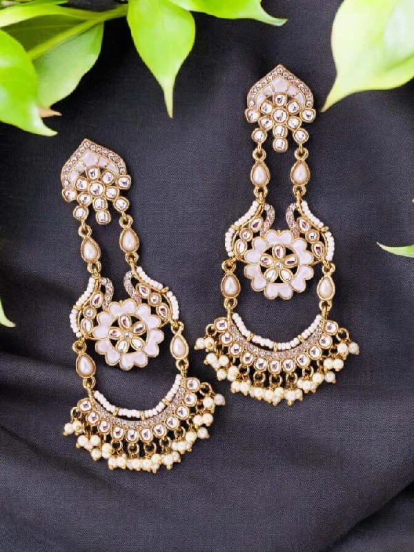 Simple Crystal Earrings-Ivory Dia Chandbalis