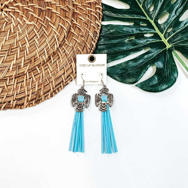 Simple Gold Earrings for Women-Thunderbird Tassel Earrings in Turquoise