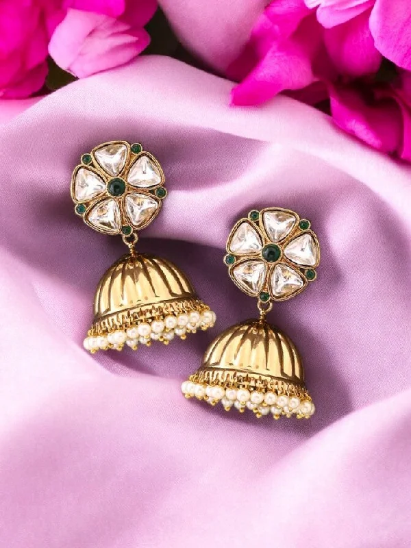 Luxury Gold Earrings-Emerald Bhagwati Jhumkis