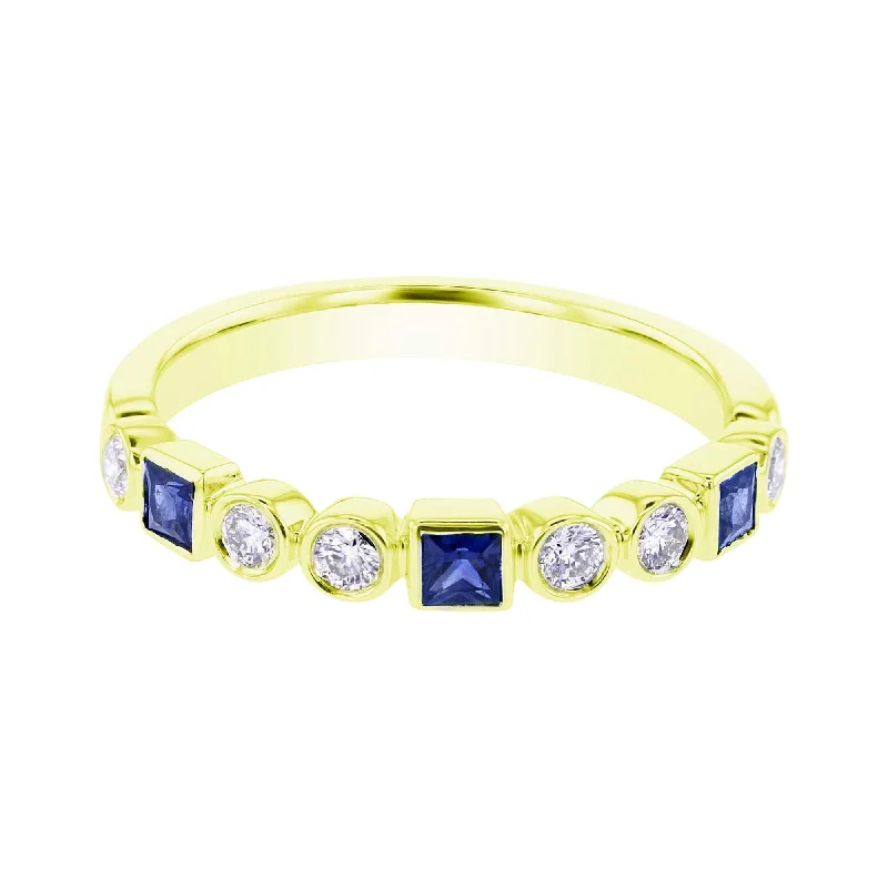 Customizable Promise Bands-Sophia Stackable Blue Sapphire and Diamond Ring